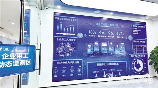 蓬江區(qū)產業(yè)園就業(yè)驛站的智驛云圖系統(tǒng)展示了園區(qū)用工全貌。