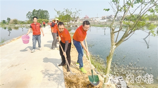 參加活動的人員種下一棵棵新綠。