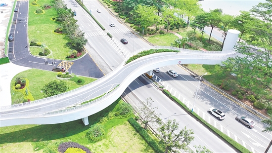 濱江大道人行天橋方便市民出行。